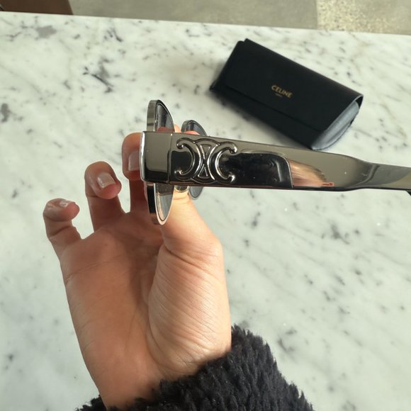 Celine Eyewear Triomphe Metal 01 oval sunglasses SILVER - Picture 3 of 6